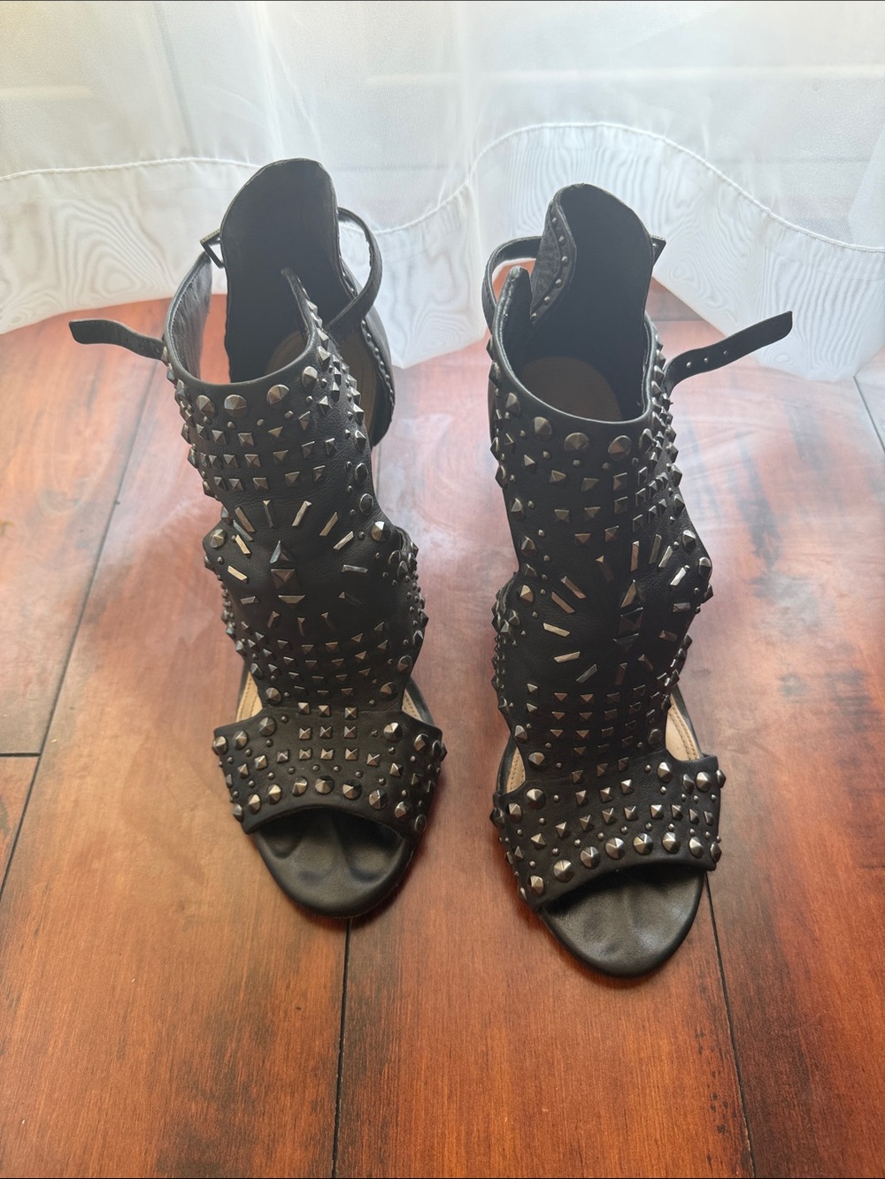 BCBGMaxAzria Black Studded Open-Toe High Heel Sandals